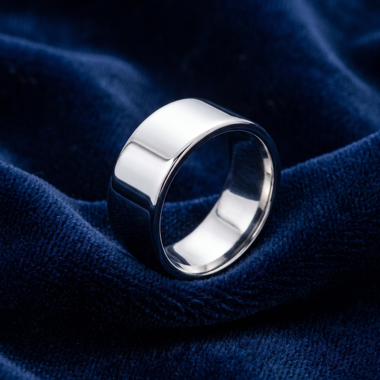 9mm Flat High Polished Wedding Band 14K White Gold