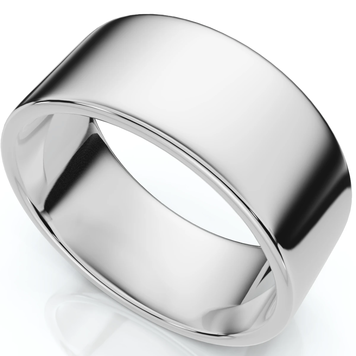 9mm Flat High Polished Wedding Band 14K White Gold