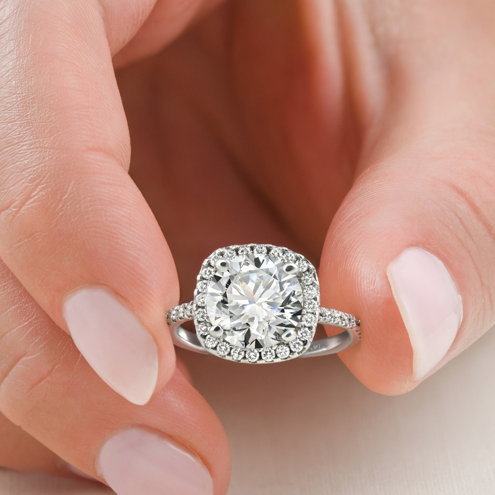 Certified 3 1/2Ct Cushion Halo Diamond Engagement Ring 14k Gold or Pt Lab Grown (F-G, VS)