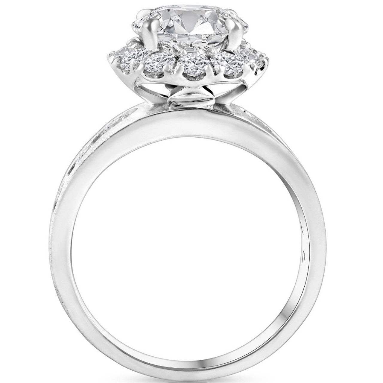 Certified 5Ct Lab Grown Diamond Halo Engagement Ring 14k White Gold (G-H, VS2-SI1) Certified 5Ct Lab Grown Diamond Halo Engagement Ring 14k White Gold (G-H, VS2-SI1)