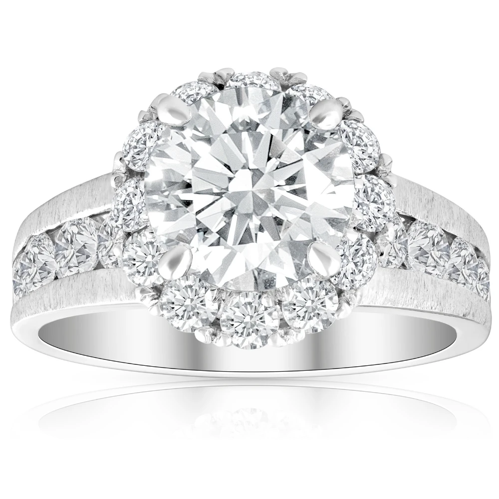 Certified 5Ct Lab Grown Diamond Halo Engagement Ring 14k White Gold (G-H, VS2-SI1)