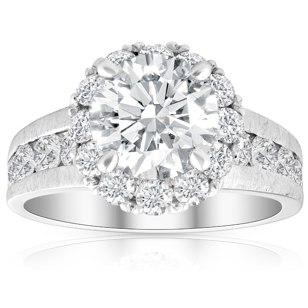 Certified 5Ct Lab Grown Diamond Halo Engagement Ring 14k White Gold (G-H, VS2-SI1)