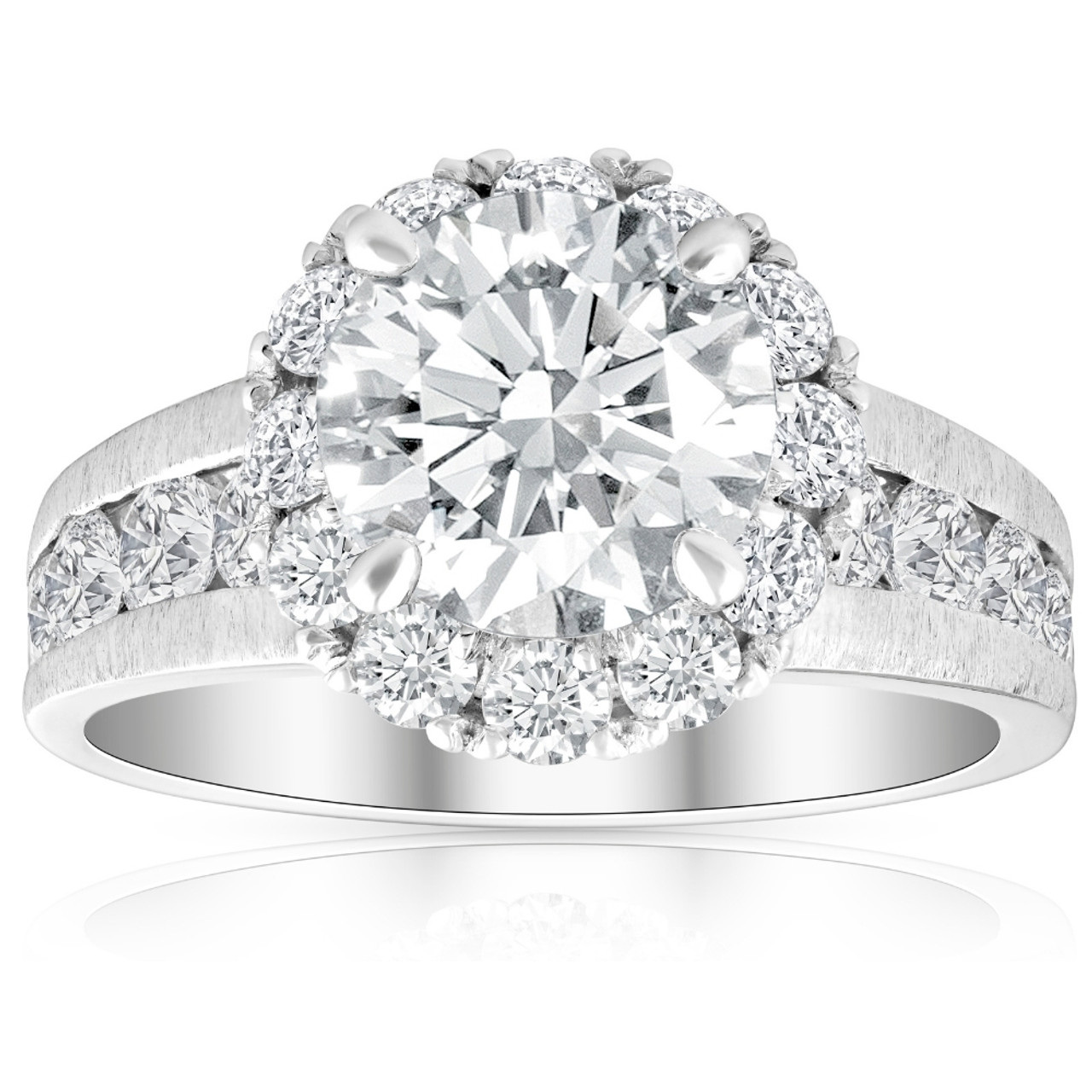 Certified 5Ct Lab Grown Diamond Halo Engagement Ring 14k White Gold (G-H, VS2-SI1) Certified 5Ct Lab Grown Diamond Halo Engagement Ring 14k White Gold (G-H, VS2-SI1)