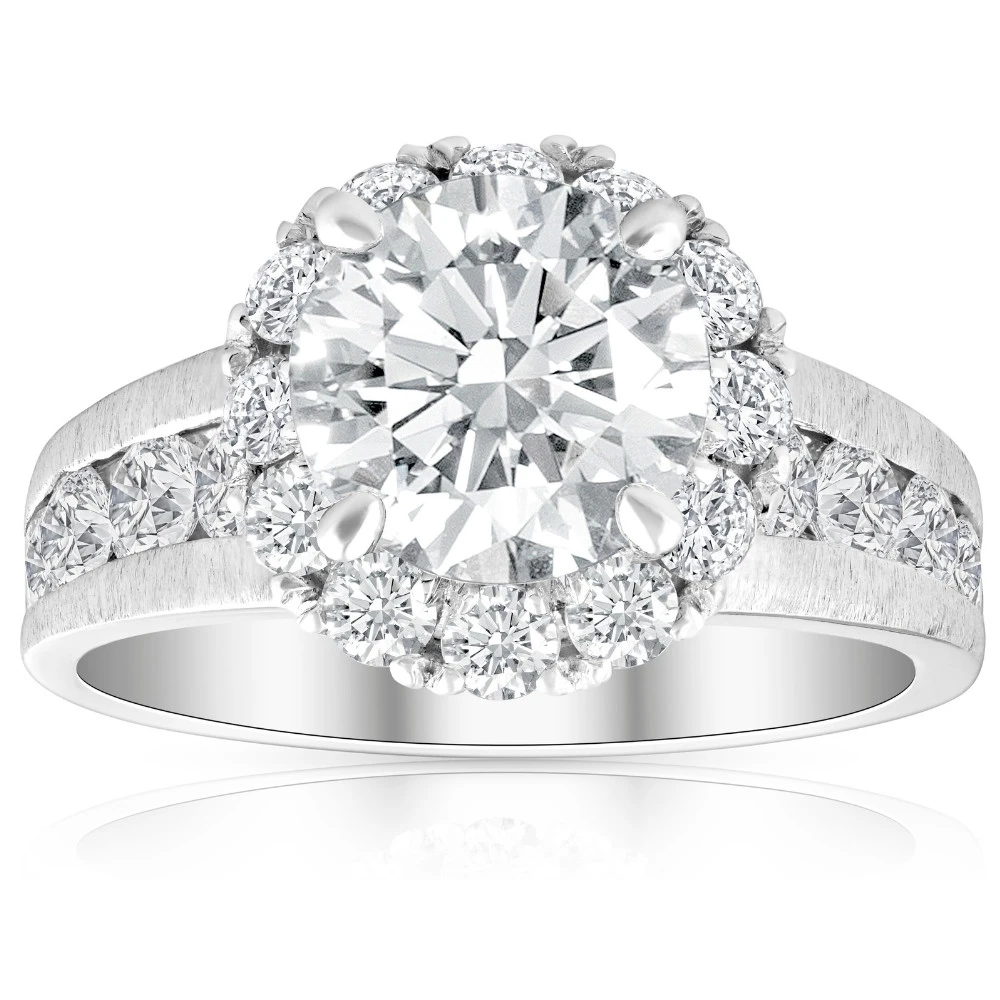 Certified 5Ct Lab Grown Diamond Halo Engagement Ring 14k White Gold (G-H, VS2-SI1)