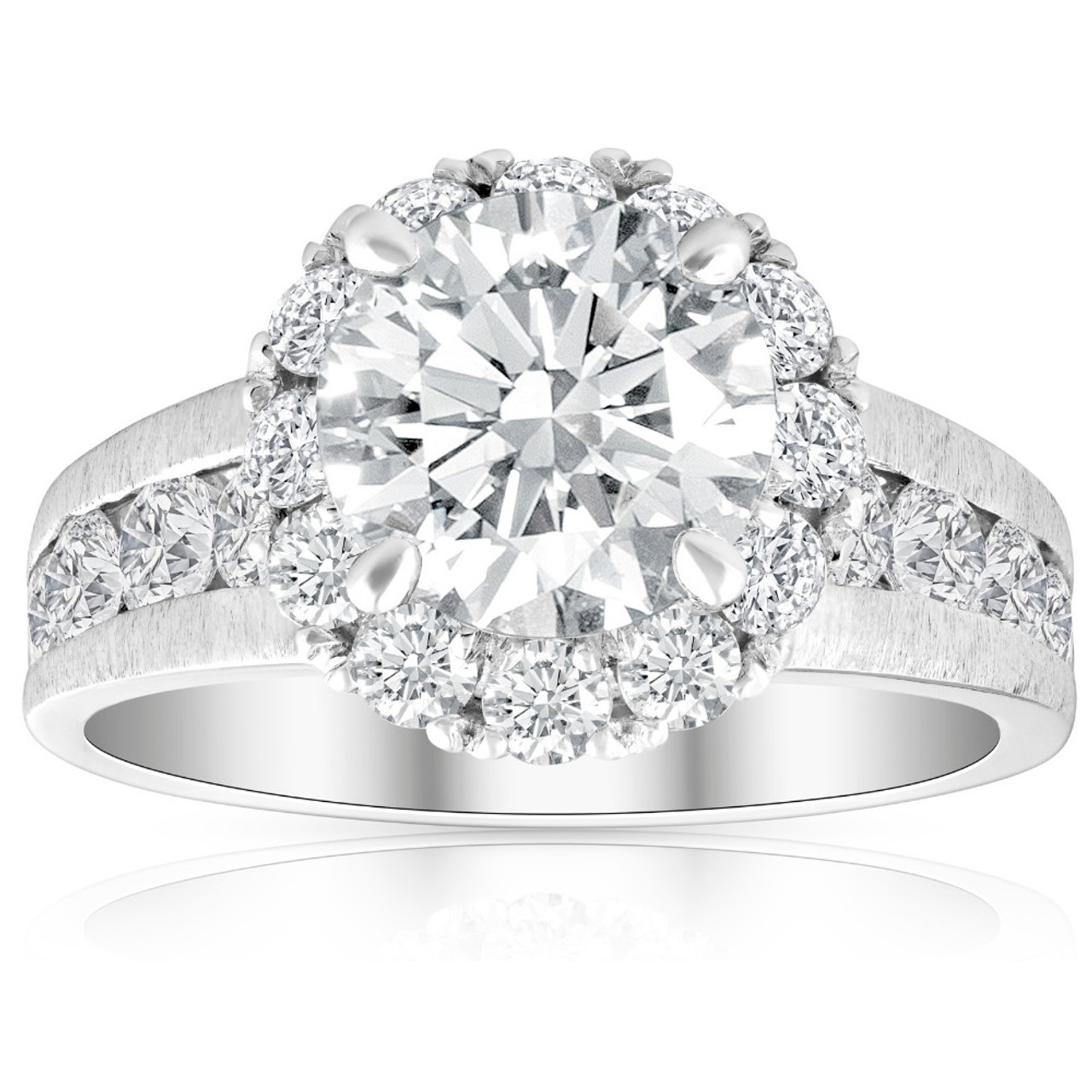 Certified 5Ct Lab Grown Diamond Halo Engagement Ring 14k White Gold (G-H, VS2-SI1) Certified 5Ct Lab Grown Diamond Halo Engagement Ring 14k White Gold (G-H, VS2-SI1)