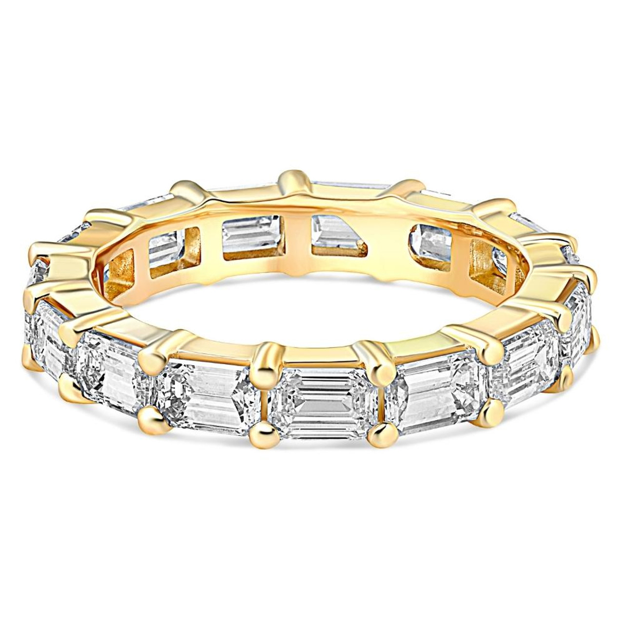 5Ct Emerald Moissanite Eternity Ring in 14k Yellow Gold