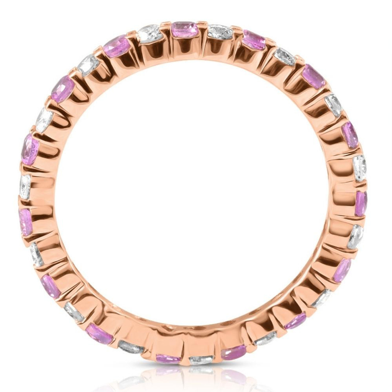 1 cttw Pink Sapphire & Diamond Wedding Eternity Ring 10k Rose Gold (G-H, I1) 1 cttw Pink Sapphire & Diamond Wedding Eternity Ring 10k Rose Gold (G-H, I1)