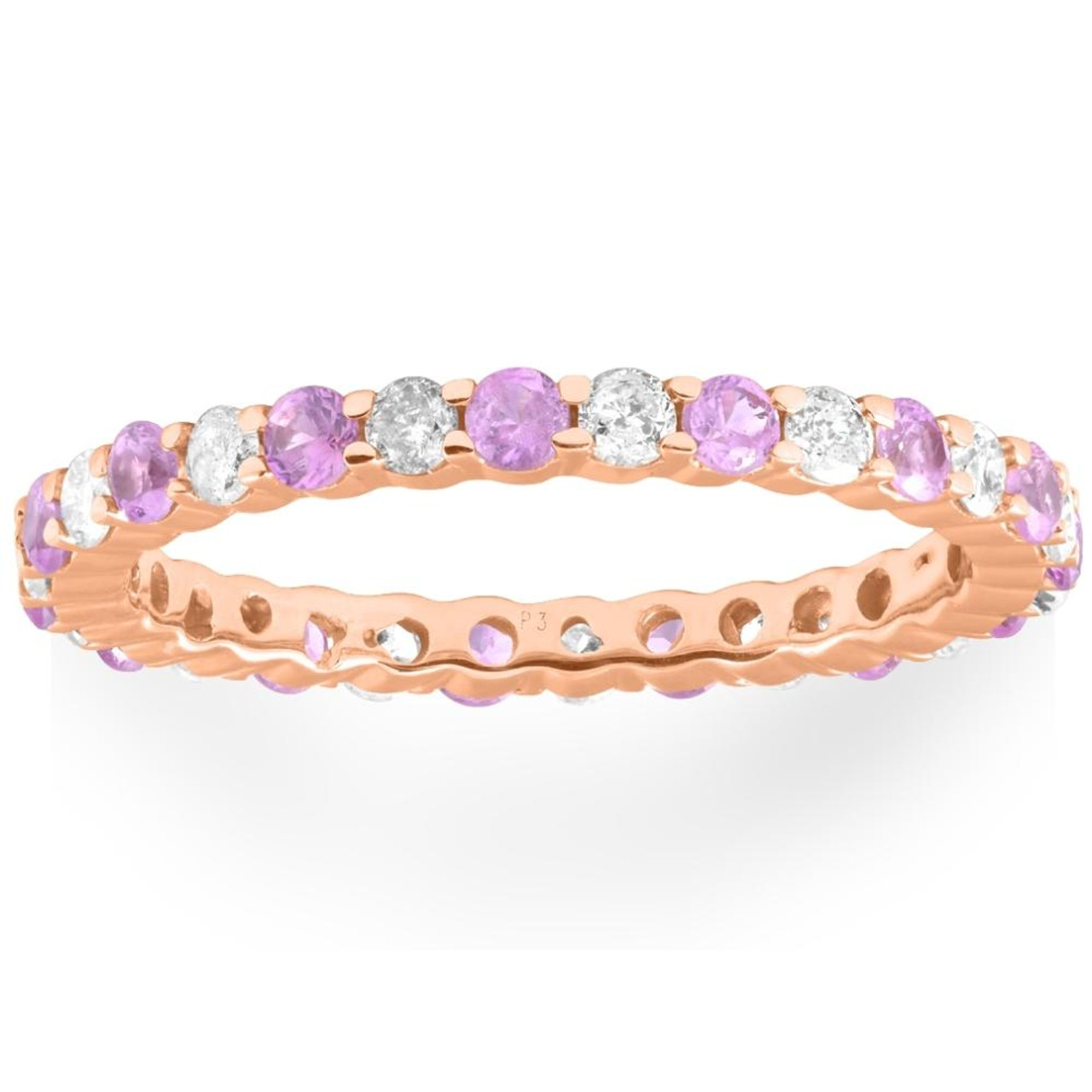 1 cttw Pink Sapphire & Diamond Wedding Eternity Ring 10k Rose Gold (G-H, I1) 1 cttw Pink Sapphire & Diamond Wedding Eternity Ring 10k Rose Gold (G-H, I1)