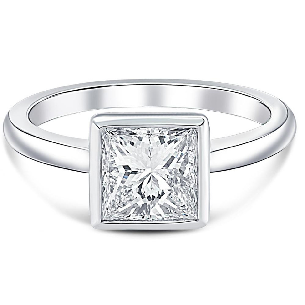 2 Ct Princess Cut Diamond Solitaire Bezel Engagement Ring Lab Grown White Gold (G-H, VS)