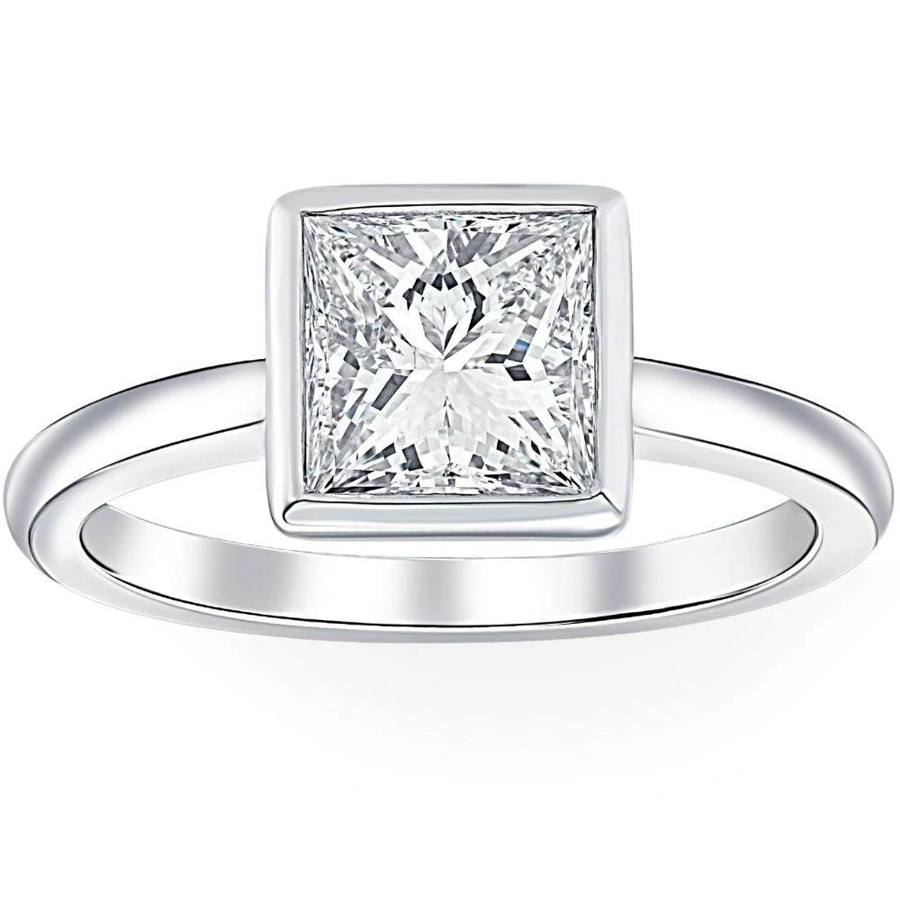 2 Ct Princess Cut Diamond Solitaire Bezel Engagement Ring Lab Grown White Gold (G-H, VS)