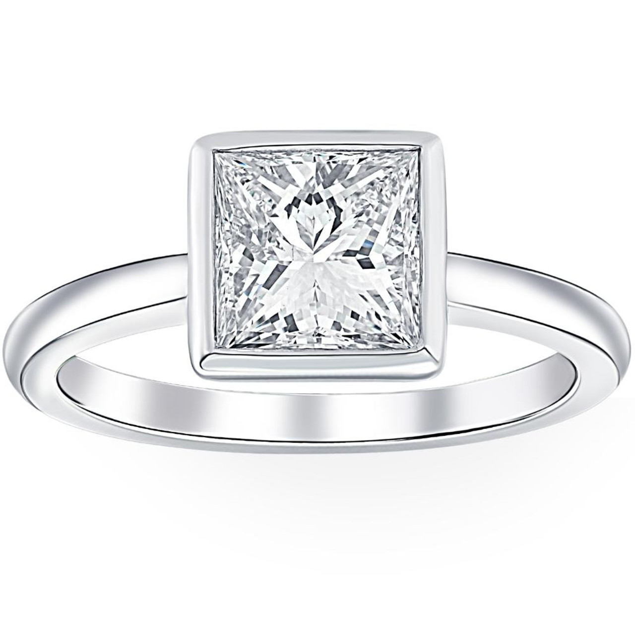 2 Ct Princess Cut Diamond Solitaire Bezel Engagement Ring Lab Grown White Gold (G-H, VS)