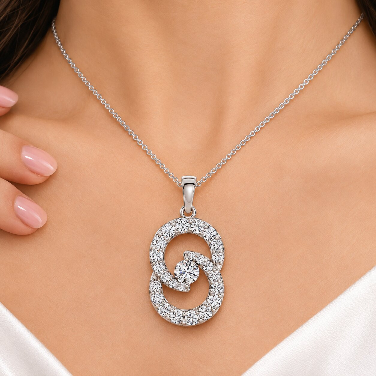 1Ct T.W. Circled By Love Diamond Pendant White Gold Womens Necklace Lab Grown (F-G, VS)
