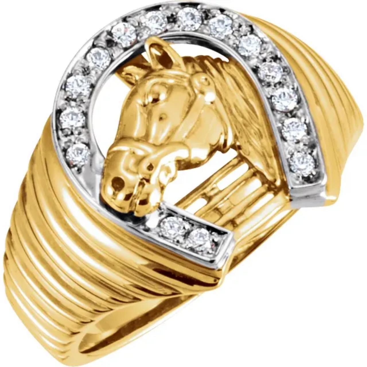 Men's 1/3CT Diamond Horseshoe Lucky Ring 10k Yellow Gold (H-I, I1) Men's 1/3CT Diamond Horseshoe Lucky Ring 10k Yellow Gold (H-I, I1)