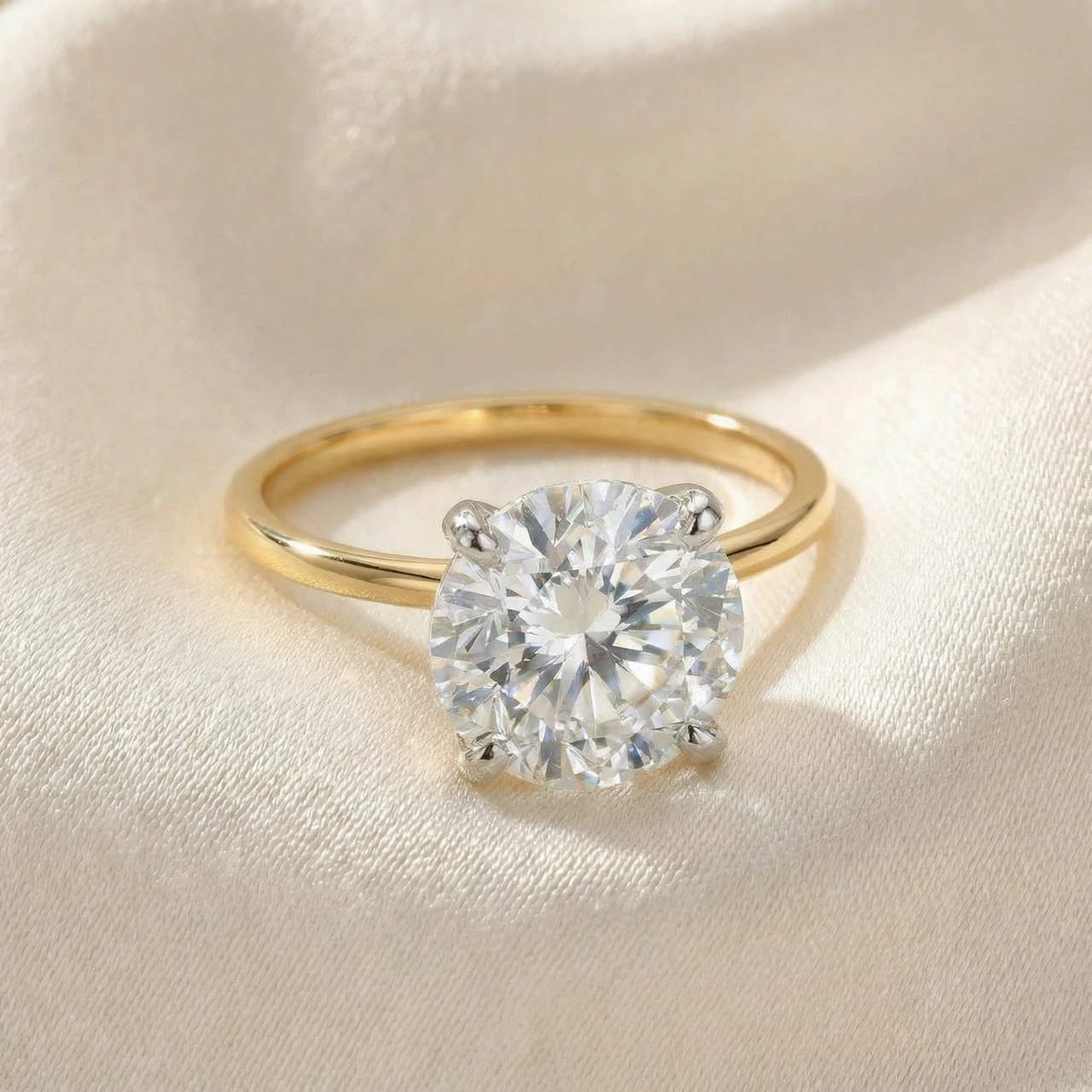 Certified 3Ct Diamond Solitaire 14k Yellow Gold Round Cut Engagement Ring Lab Grown (F-G, VS)