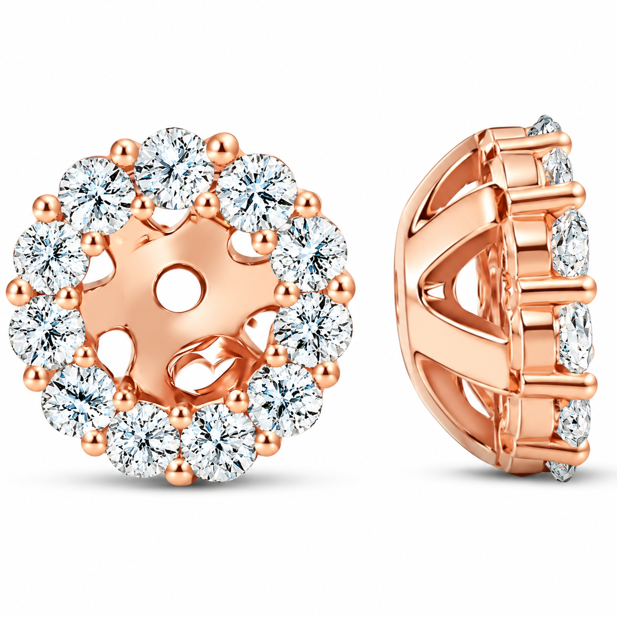 3/8ct Halo Diamond Earring Jackets 14K Rose Gold (4mm) (H-I, I2-I3)