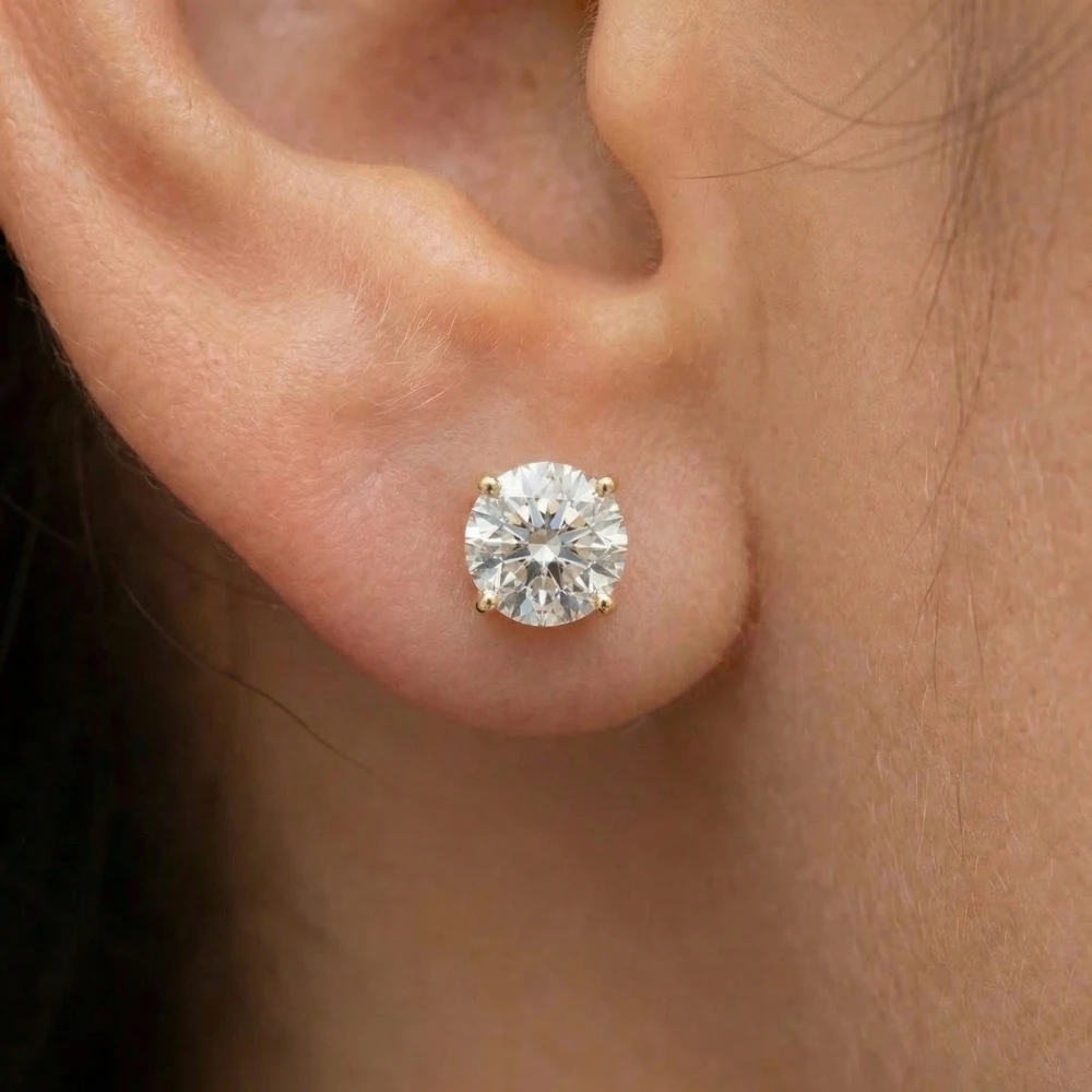 1 1/2ct TW Round Excellent Cut Diamond Studs 14k Yellow Gold Lab Grown Earrings (F-G, VS)