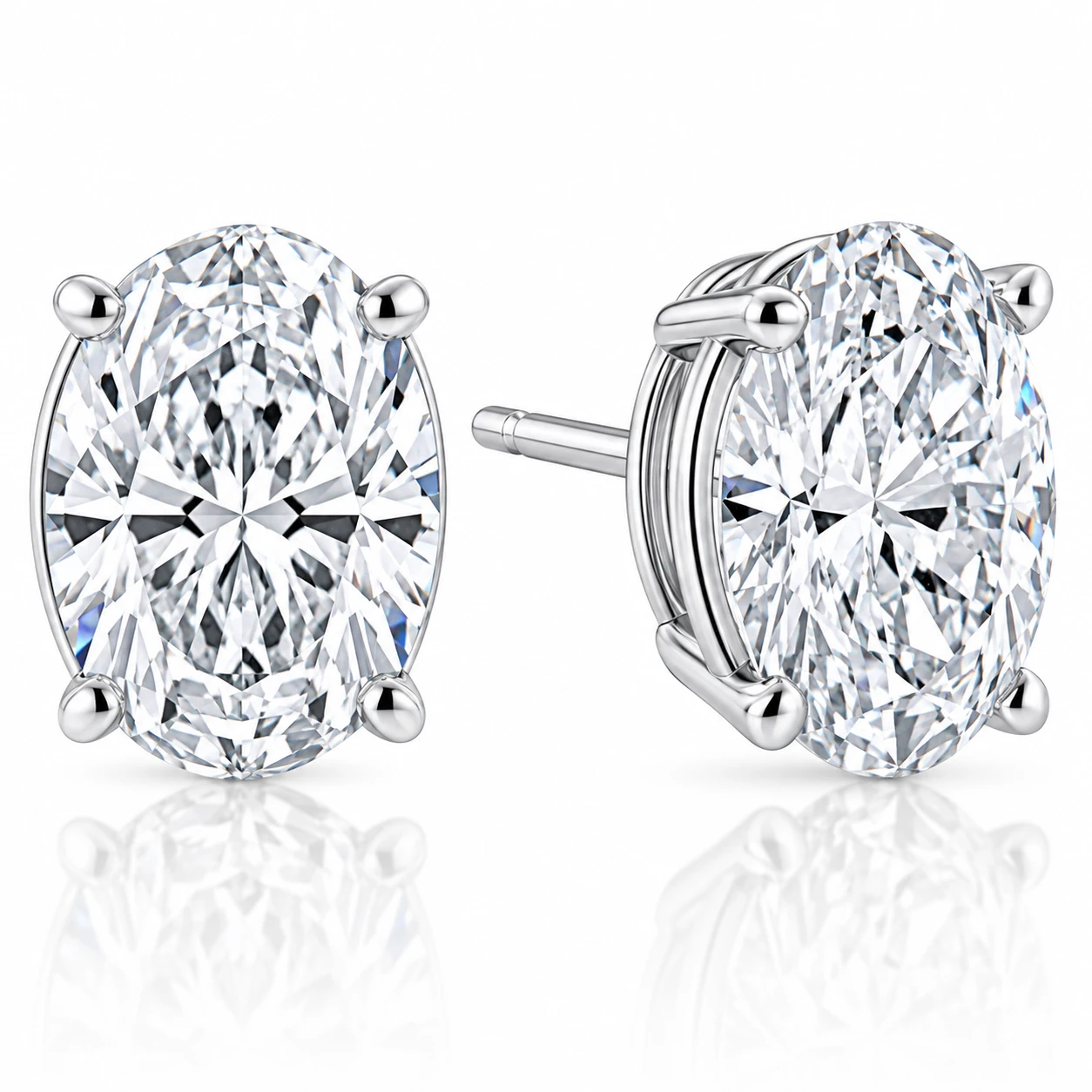 2 Ct Oval Moissanite Studs 14k White Gold Earrings