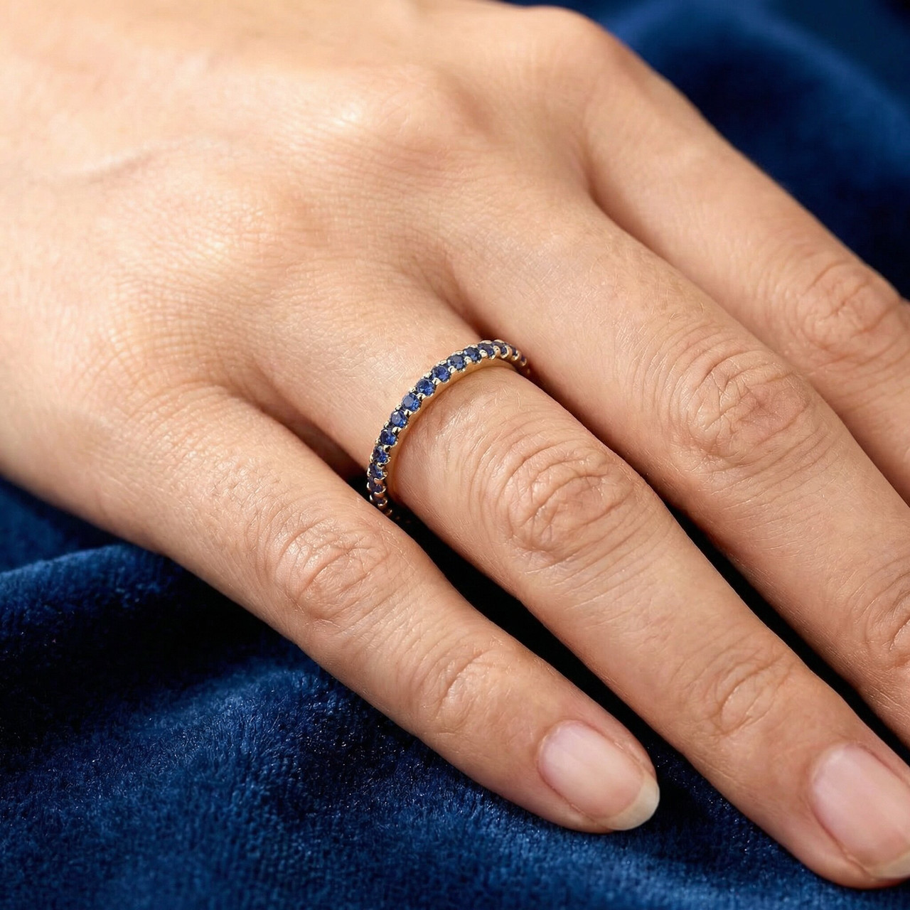 3/4Ct Genuine Blue Sapphire Eternity Ring Stackable Band 10k Yellow Gold