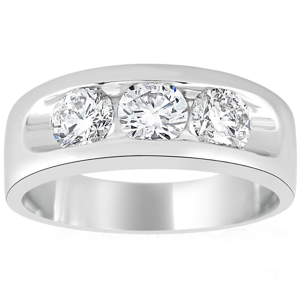 2 1/4Ct Diamond Men's Three Stone Ring 10k White Gold Lab Grown (G-H, VS)