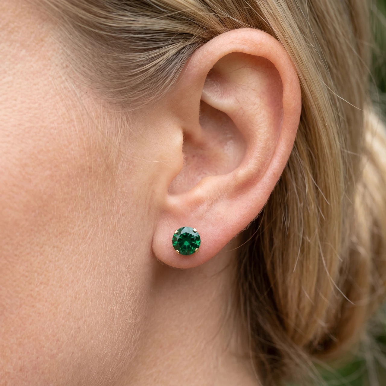 1Ct TW Emerald Studs in 14k White or Yellow Gold
