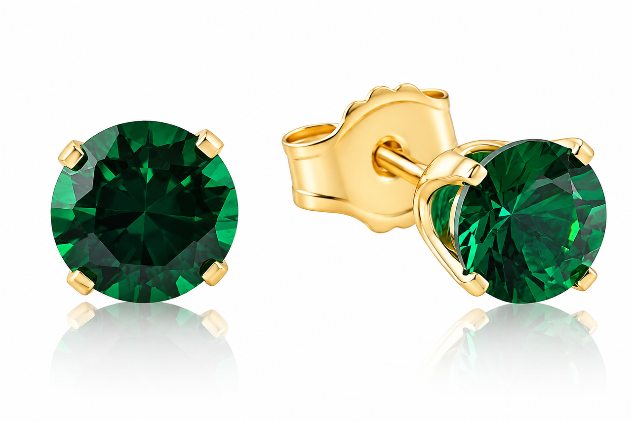 1Ct TW Emerald Studs in 14k White or Yellow Gold