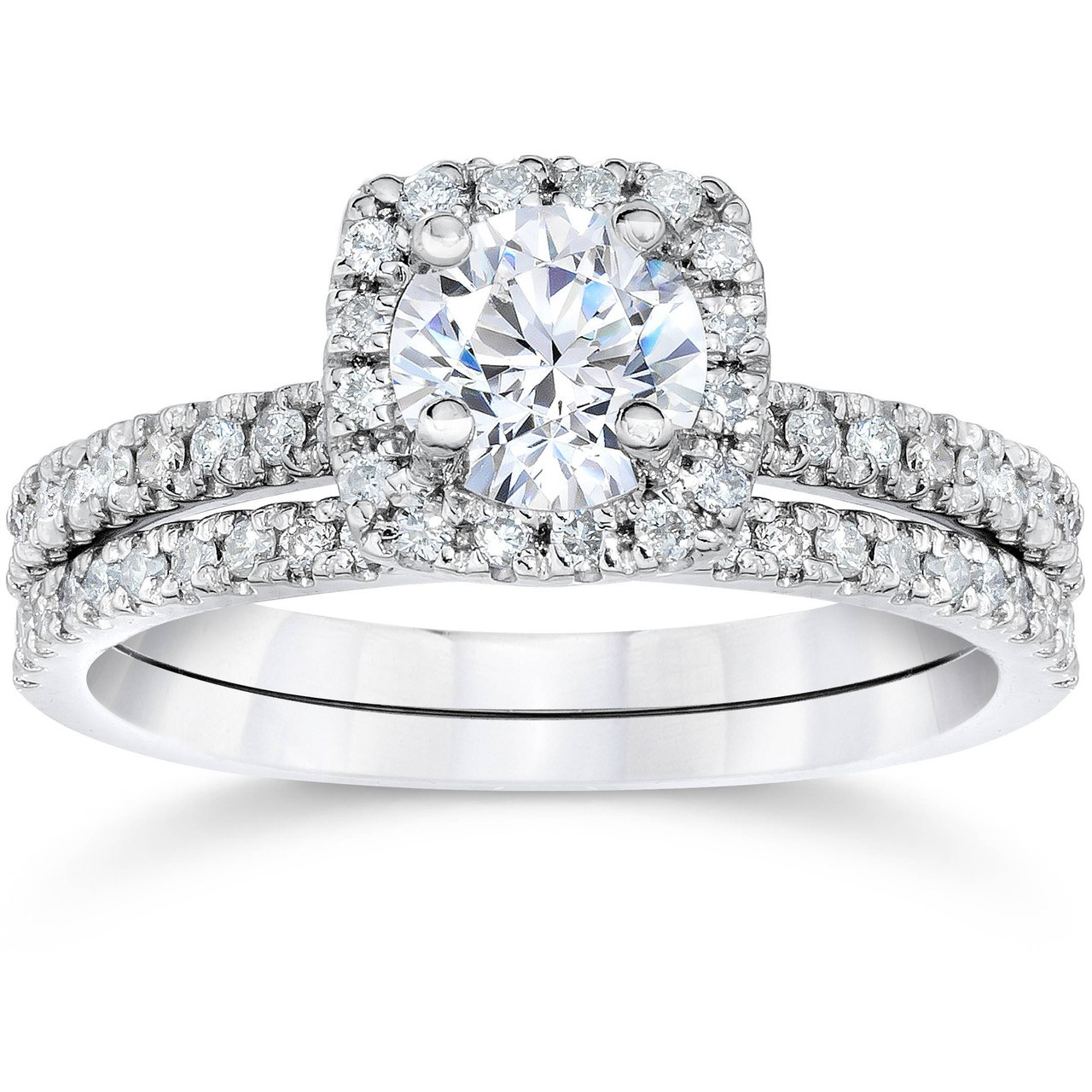 5/8 Carat Cushion Halo Diamond Engagement Wedding Ring Set White Gold