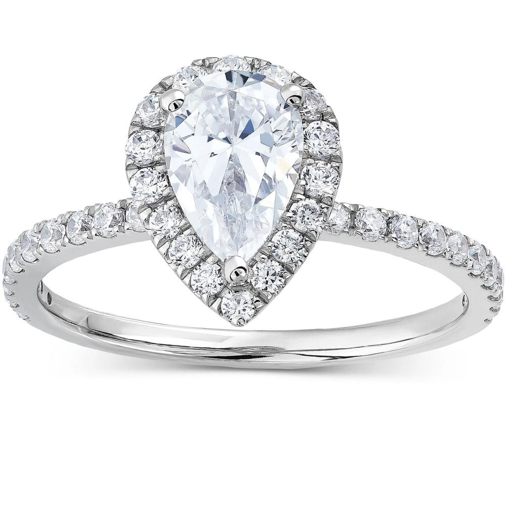 1 1/3Ct TW Pear Shape Halo Diamond Engagement Ring 14k White Gold Lab Grown (G-H, VS)
