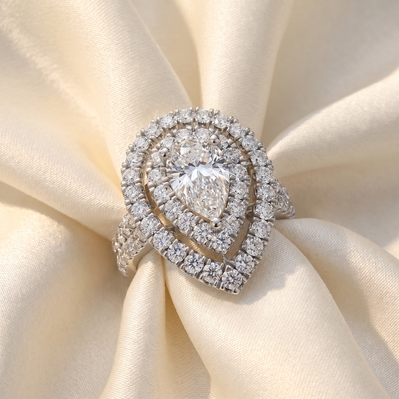 2 Ct TW Pear Shape Halo Diamond Engagement Ring 14k White Gold Lab Grown (G-H, VS)