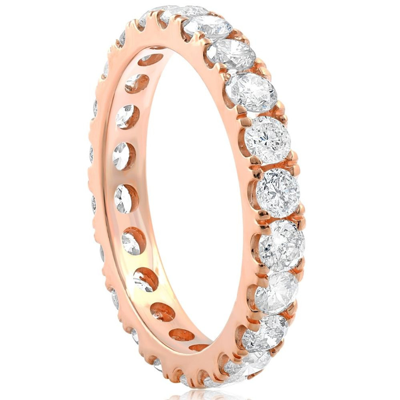 2Ct Diamond Eternity Ring 14k Rose Gold U Prong Stackable Wedding Band (H-I, I1)