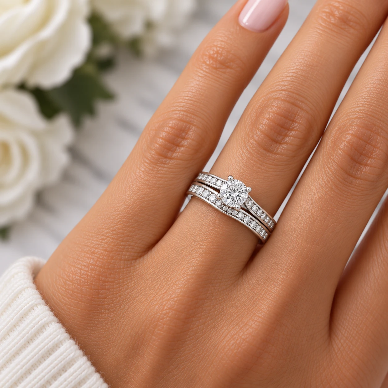 2Ct Diamond Engagement Wedding Ring Set Channel Set in 10k White Gold (H-I, I1)