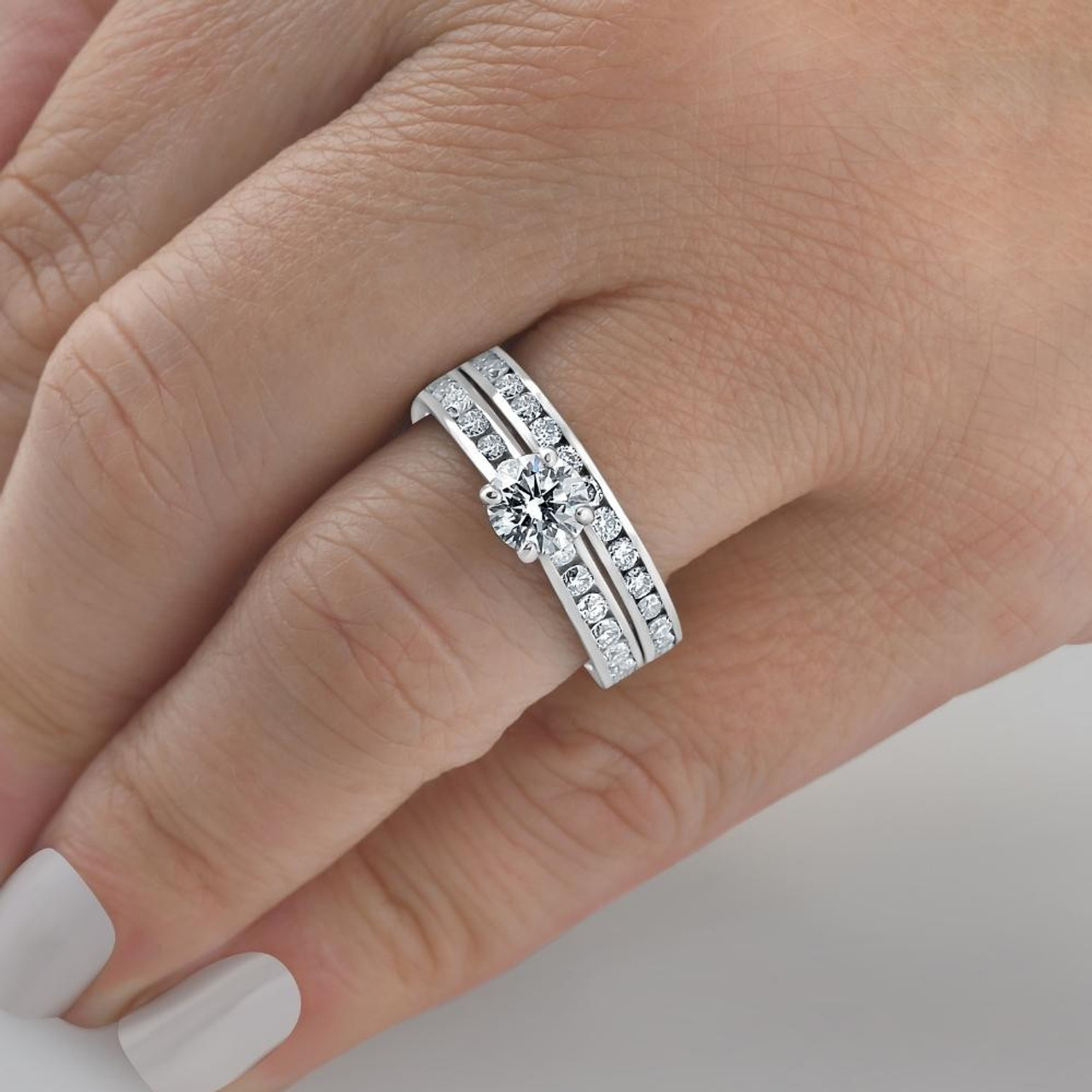 2Ct Diamond Engagement Wedding Ring Set Channel Set in 10k White Gold (H-I,  I1)