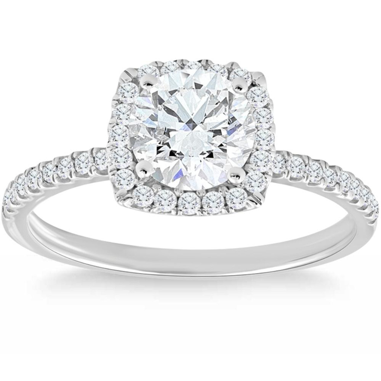 1 3/4 Ct TW Lab Grown Diamond Cushion Halo Engagement Ring in 14k White Gold (G-H, SI) 1 3/4 Ct TW Lab Grown Diamond Cushion Halo Engagement Ring in 14k White Gold (G-H, SI)
