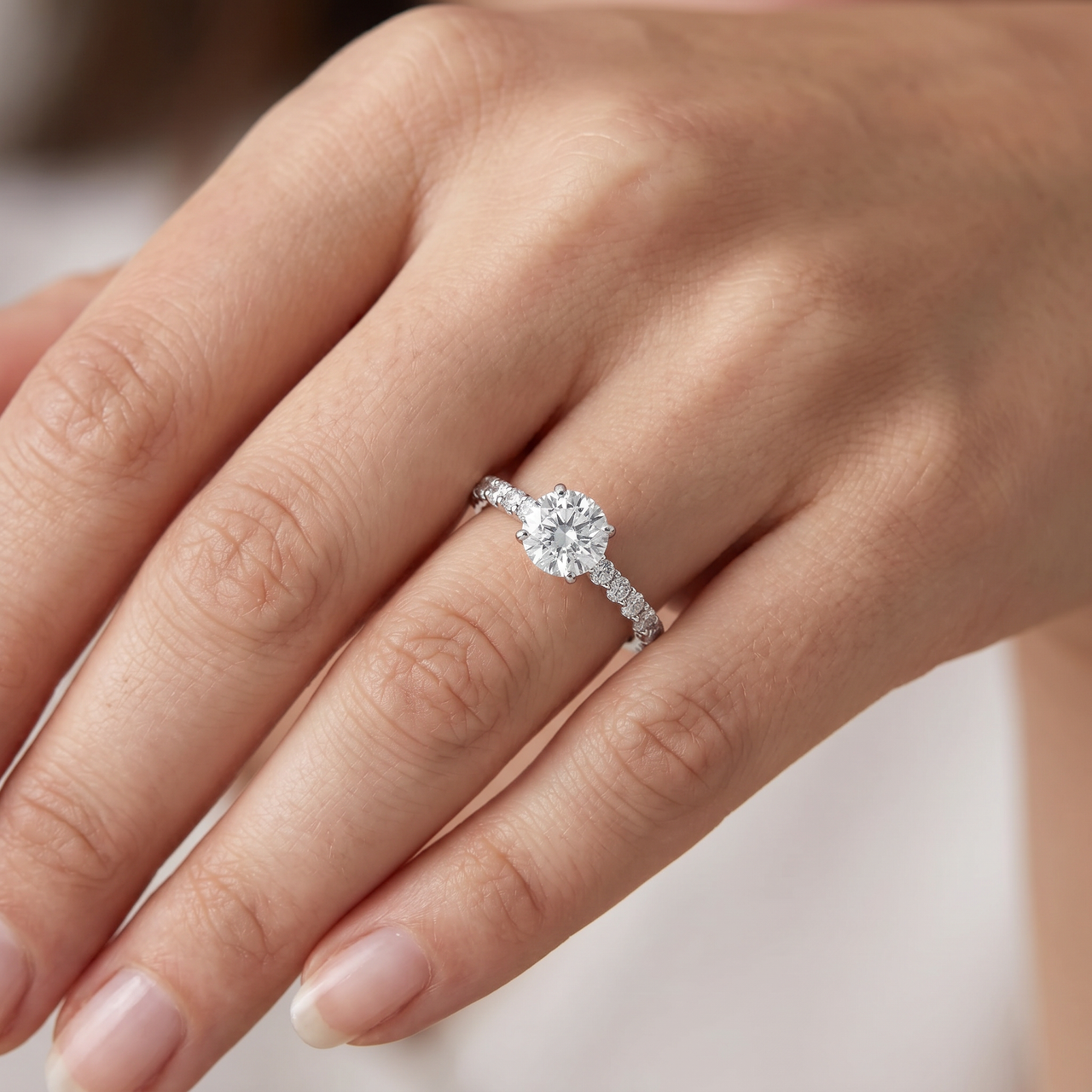 Platinum 1 1/4 Ct TDW Round Round Cut Diamond Engagement Ring (G-H, I1)