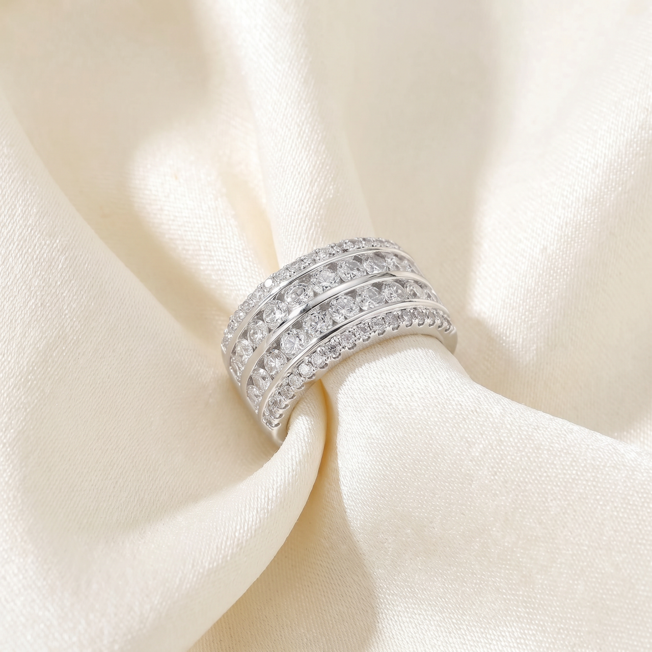 2Ct Multi Row Diamond Ring in 10k White or Yellow Gold Lab Grown (F-G, VS)