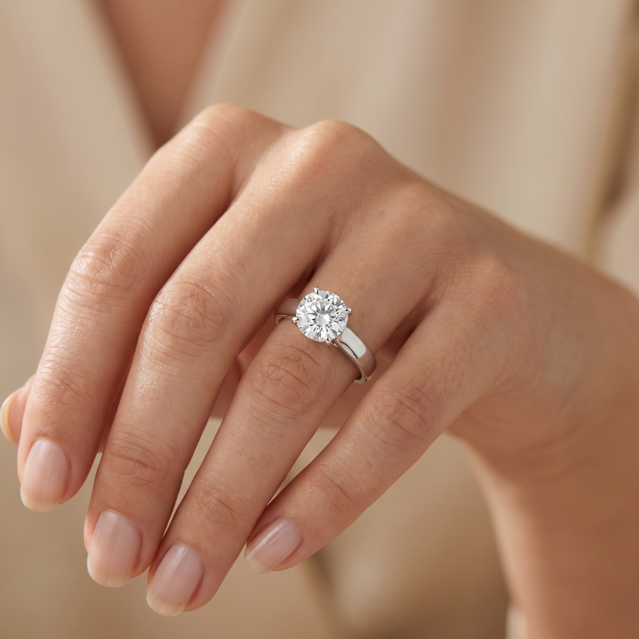 1 Ct Solitaire Round Cut Diamond Engagement Ring 14k White Gold Lab Grown (G-H, VS)