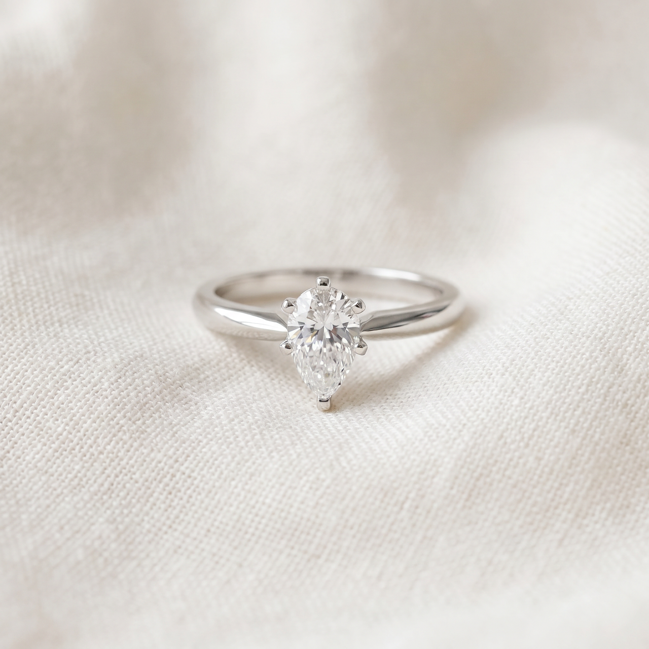 1/3Ct Solitaire Pear Shape Diamond Engagement Ring in 14k White or Yellow Gold (H-I, I1)