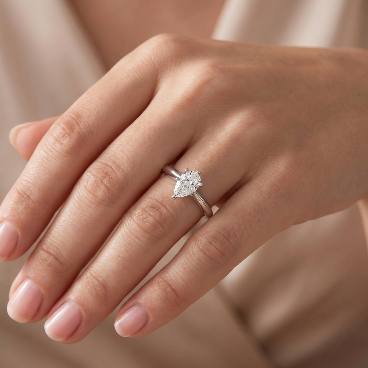 1/3Ct Solitaire Pear Shape Diamond Engagement Ring in 14k White or Yellow Gold (H-I, I1)