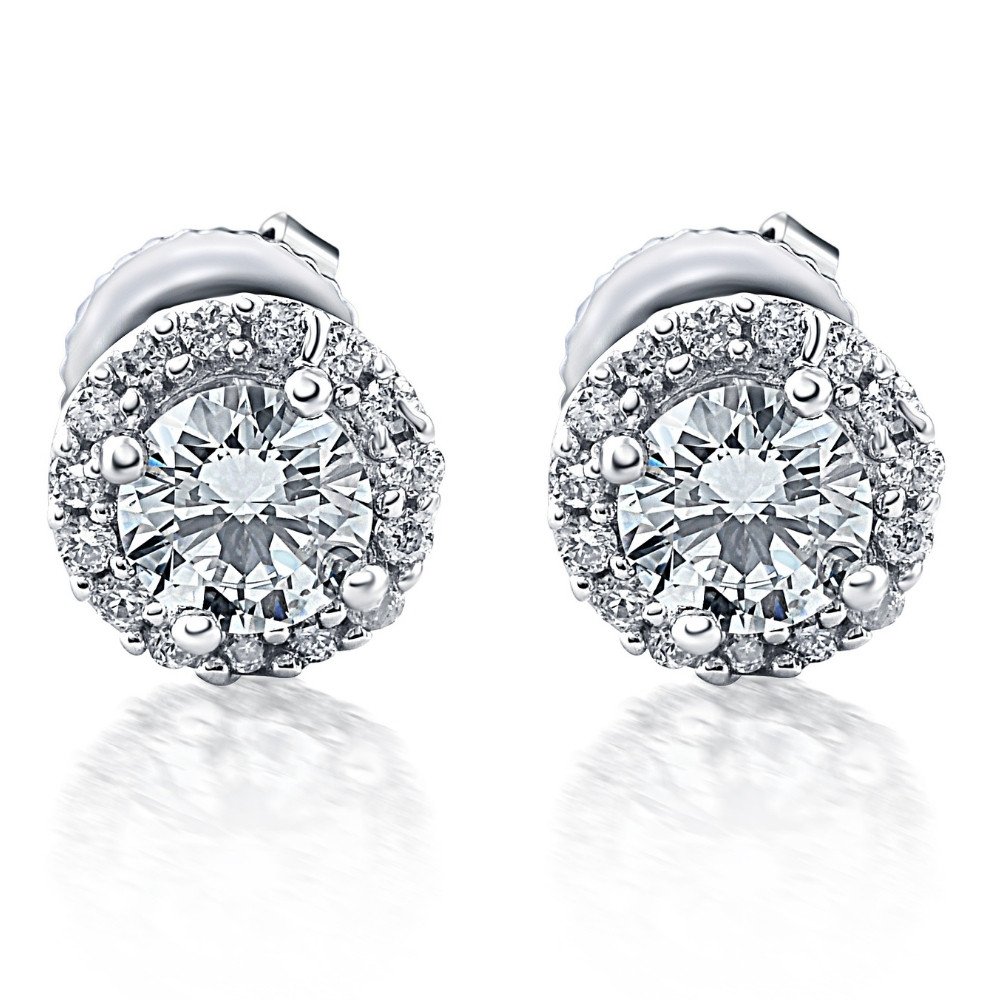 1/2ct Diamond Halo Round Brilliant Cut Studs 10k White Gold (G-H, I1)