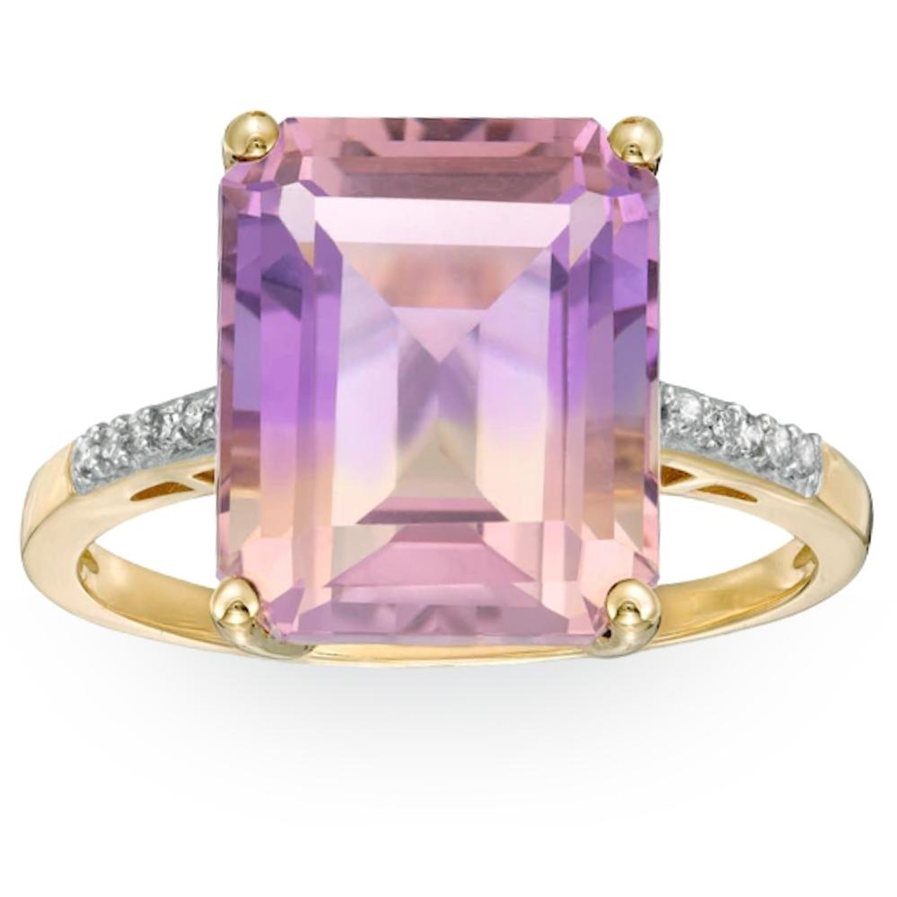 7 Ct Emerald Cut Amethyst Diamond Ring in 10k Yellow Gold