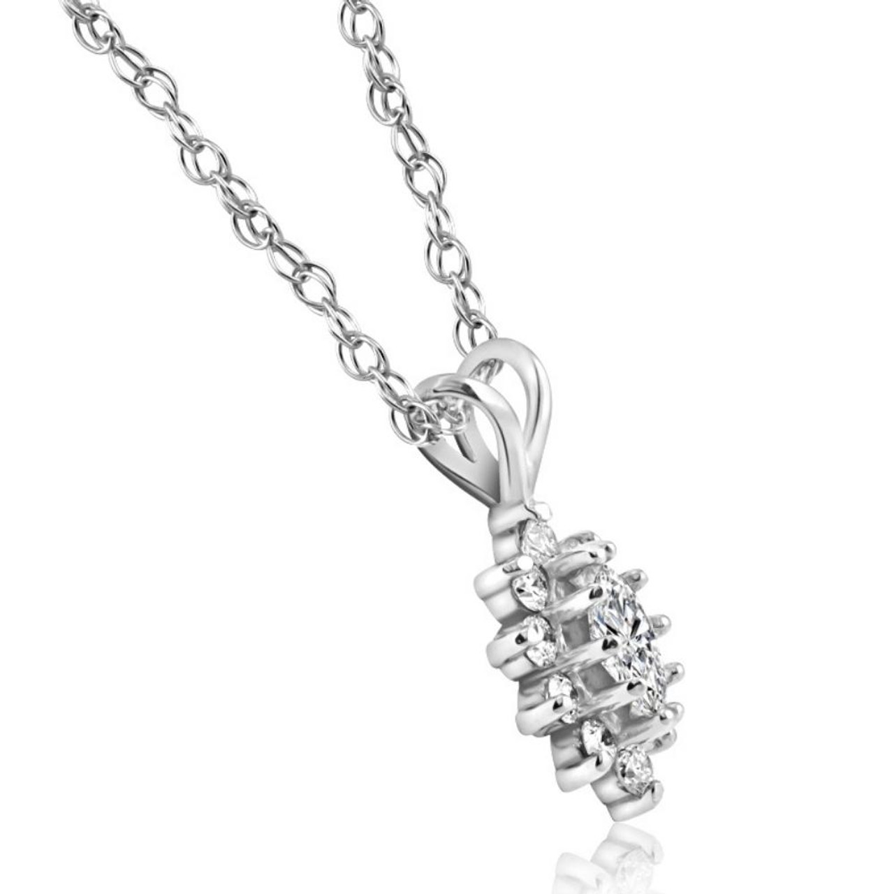 1/2CT Marquise Halo Pave Diamond Solitaire Pendant 14K White Gold (G-H, I2-I3) 1/2CT Marquise Halo Pave Diamond Solitaire Pendant 14K White Gold (G-H, I2-I3)