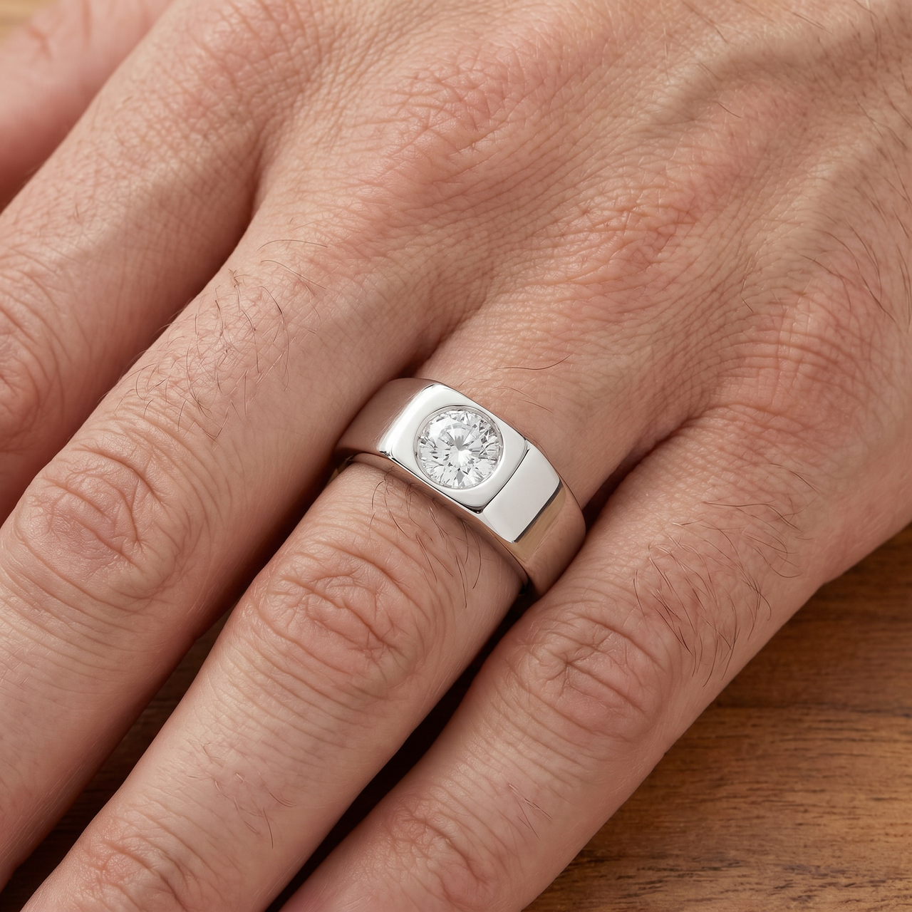 1 Ct Solitaire Lab Grown Men's Diamond Wedding Ring in 10k White Gold (G-H, SI)