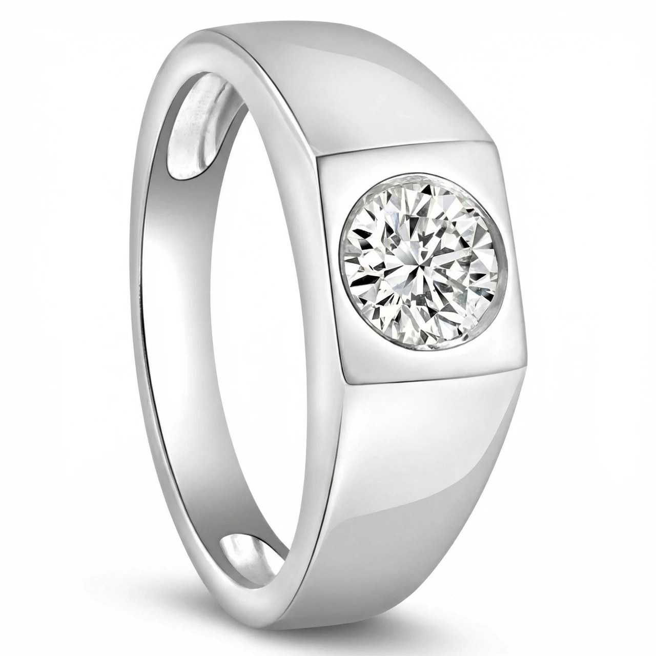 1 Ct Solitaire Lab Grown Men's Diamond Wedding Ring in 10k White Gold (G-H, SI)