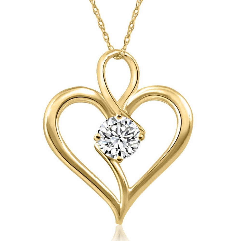 3/4Ct Diamond Solitaire Heart Necklace in Yellow Gold Pendant (G-H, I2-I3)