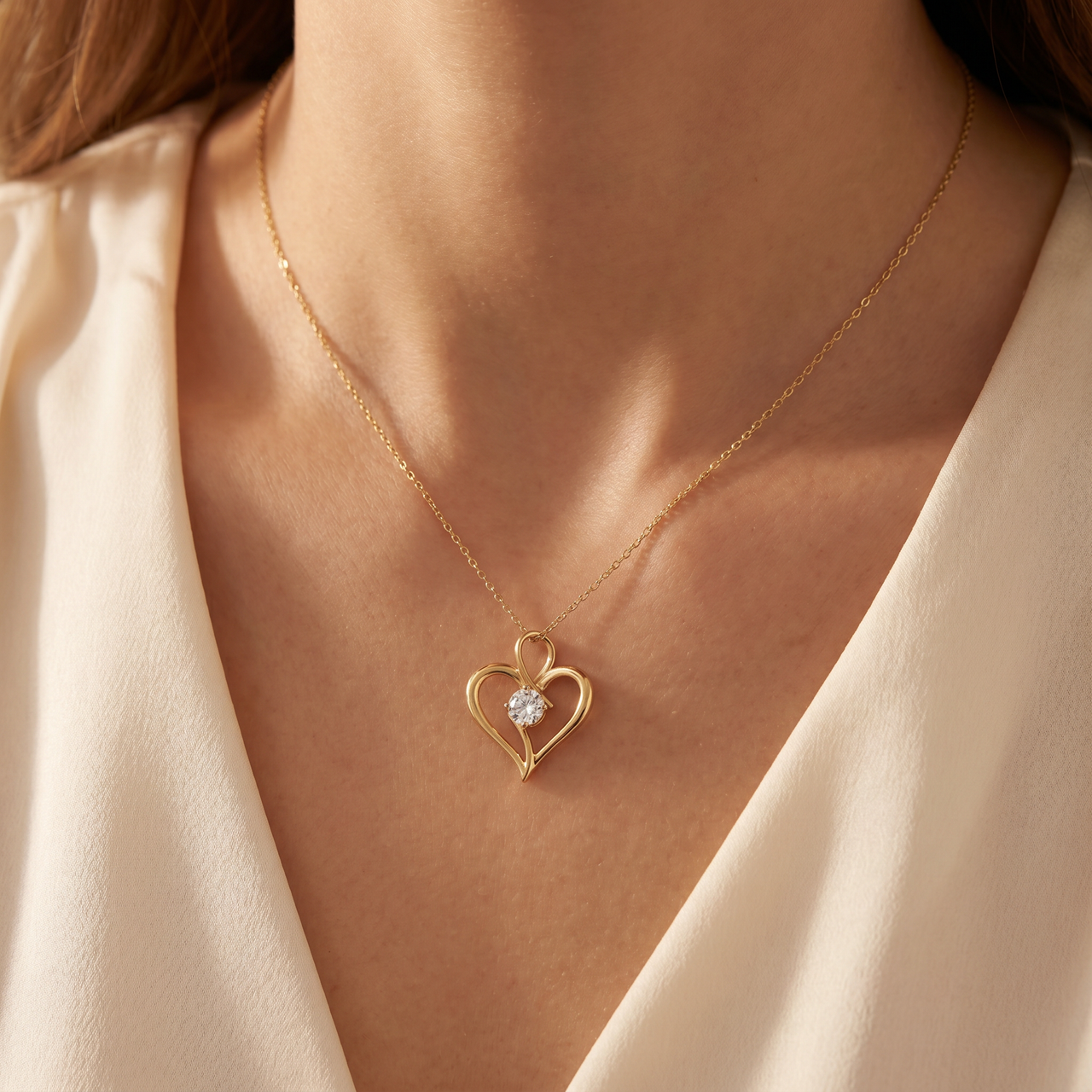 3/4Ct Diamond Solitaire Heart Necklace in Yellow Gold Pendant (G-H, I2-I3)