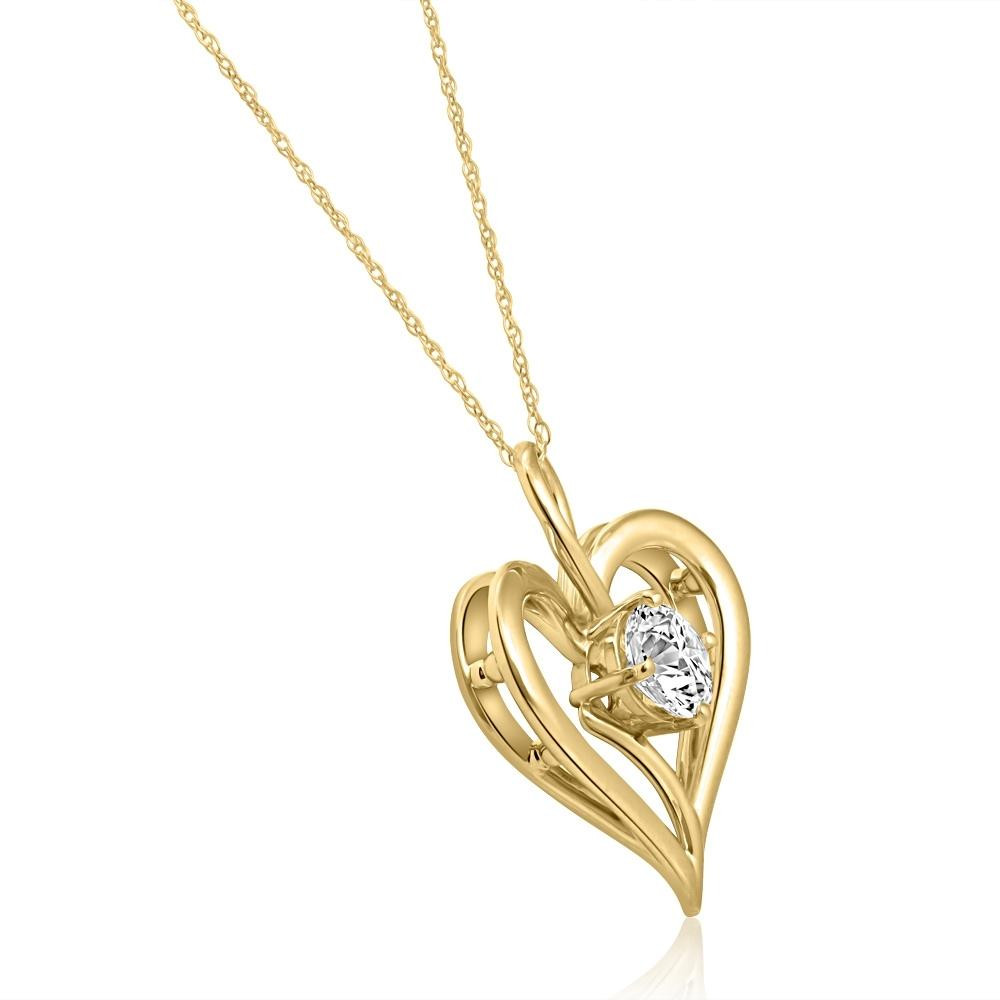 3/4Ct Diamond Solitaire Heart Necklace in Yellow Gold Pendant (G-H, I2-I3)