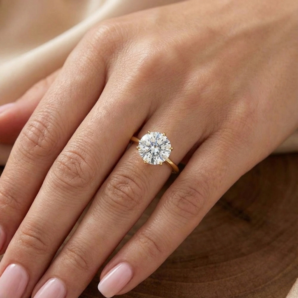 Certified 2 1/2CT Lab Grown Diamond Solitaire Thin Engagement Ring 14k Yellow Gold (G-H, VS2-SI1)