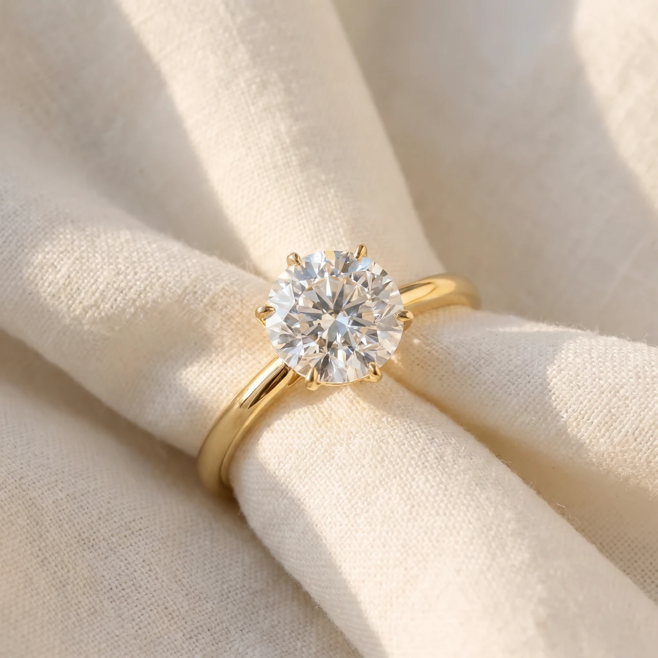 Certified 2 1/2CT Lab Grown Diamond Solitaire Thin Engagement Ring Yellow Gold (G-H, VS2-SI1)