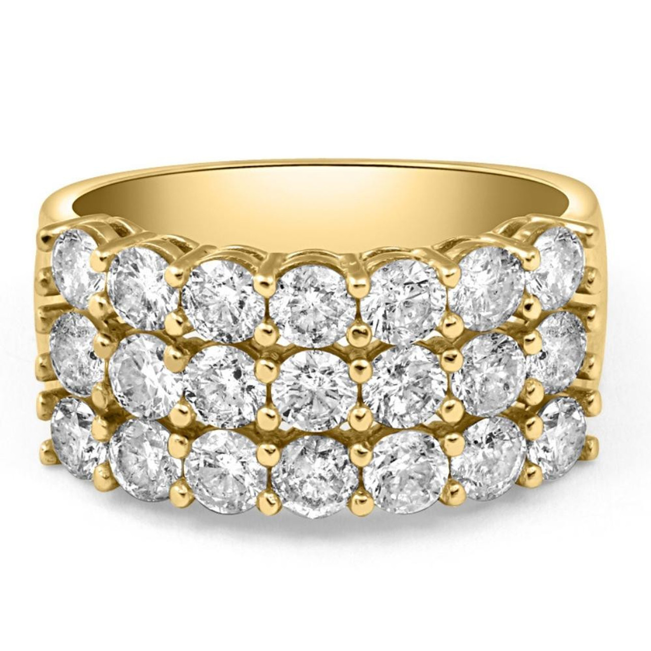 3 Ct Diamond Three Row Women's Wedding Anniversary Ring in White or Yellow Gold (G-H, I1)