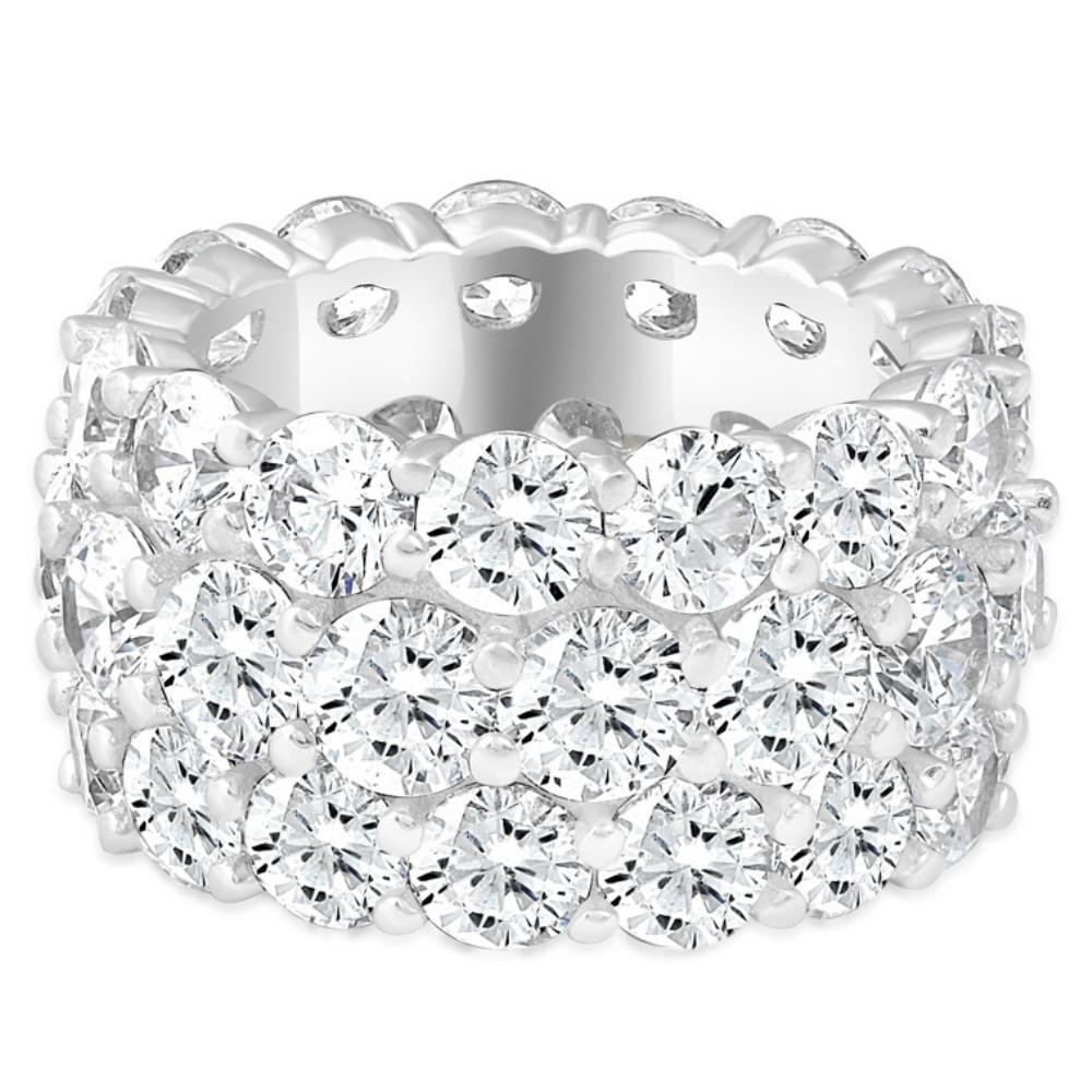 16 Ct Lab Grown Diamond 3-Row Eternity Wedding Ring in 10k White or Yellow Gold (G-H, VS)