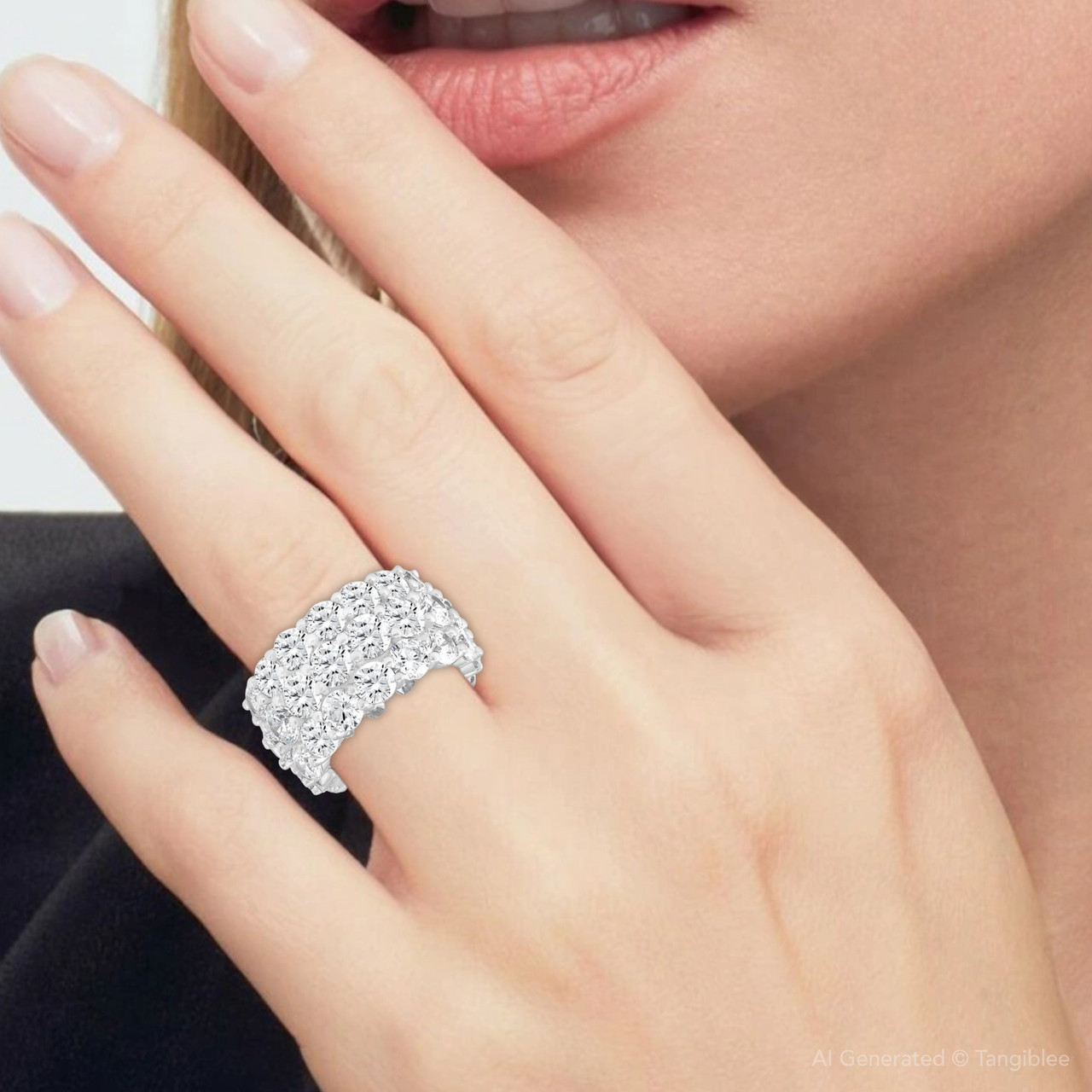 16 Ct Lab Grown Diamond 3-Row Eternity Wedding Ring in 10k White or Yellow Gold (G-H, VS)